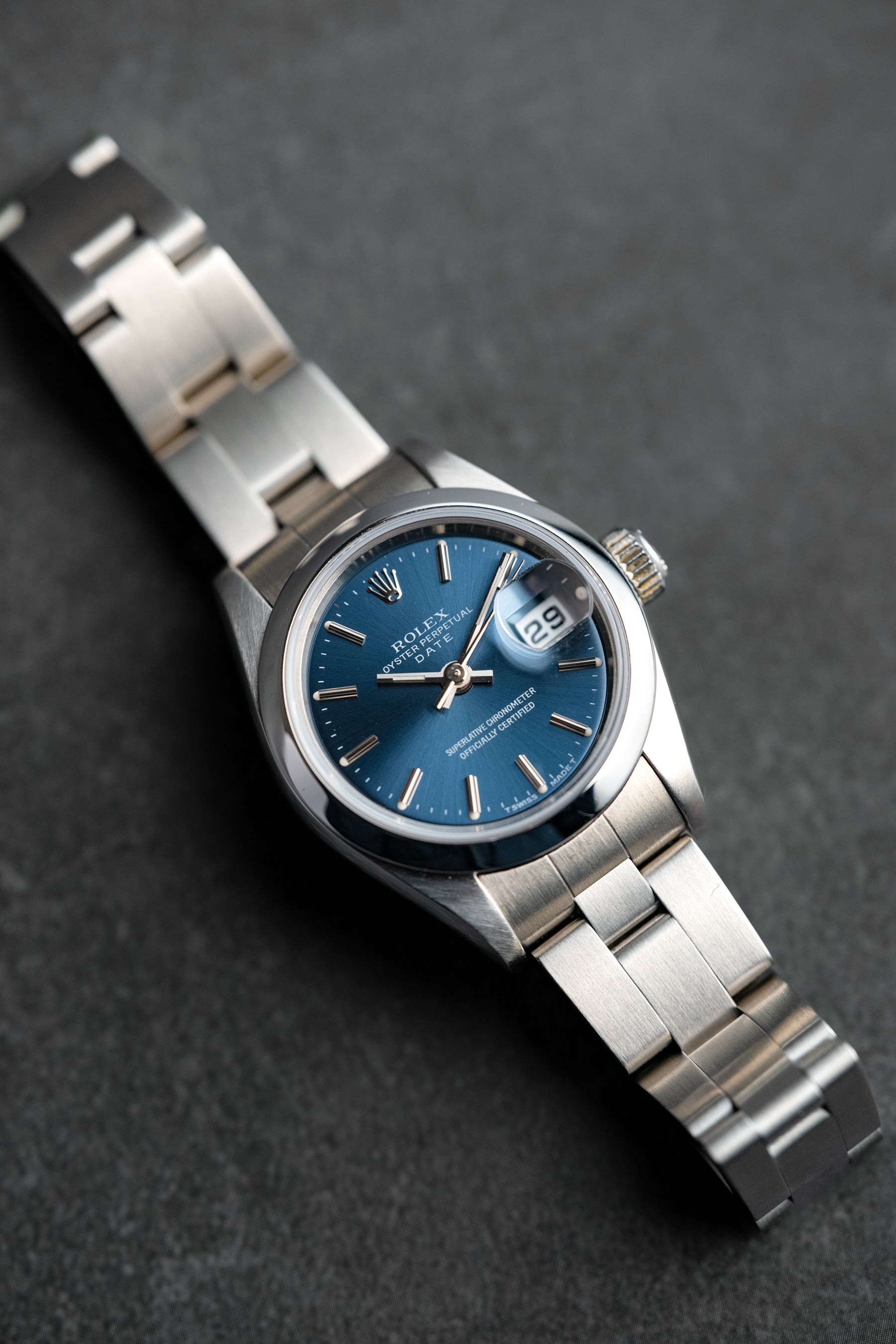 Rolex Datejust 26mm Smooth Bezel Blue Dial Oyster Bracelet 69160