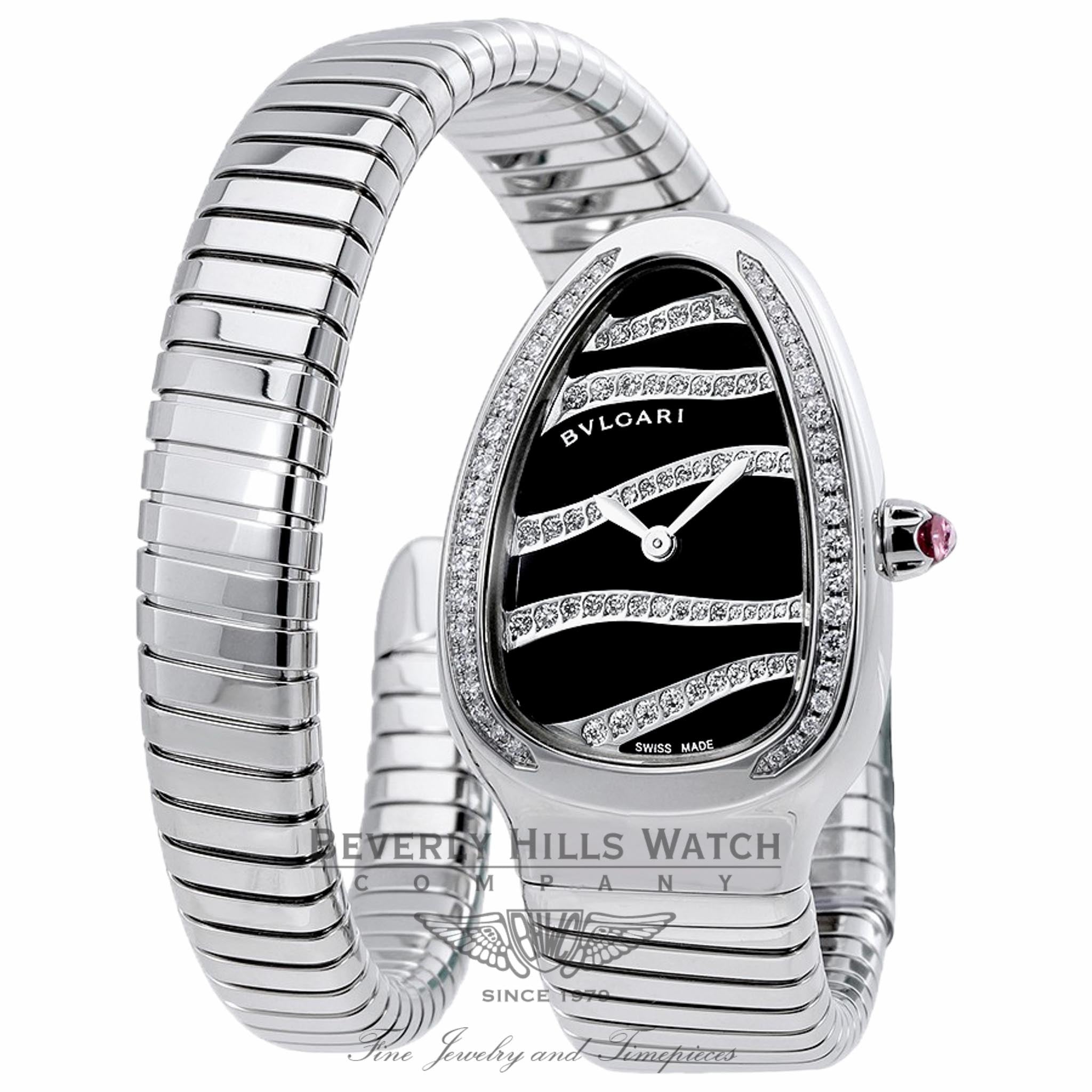 Bulgari Serpenti Stainless Steel Diamond Bezel Black Diamond  display picture 1