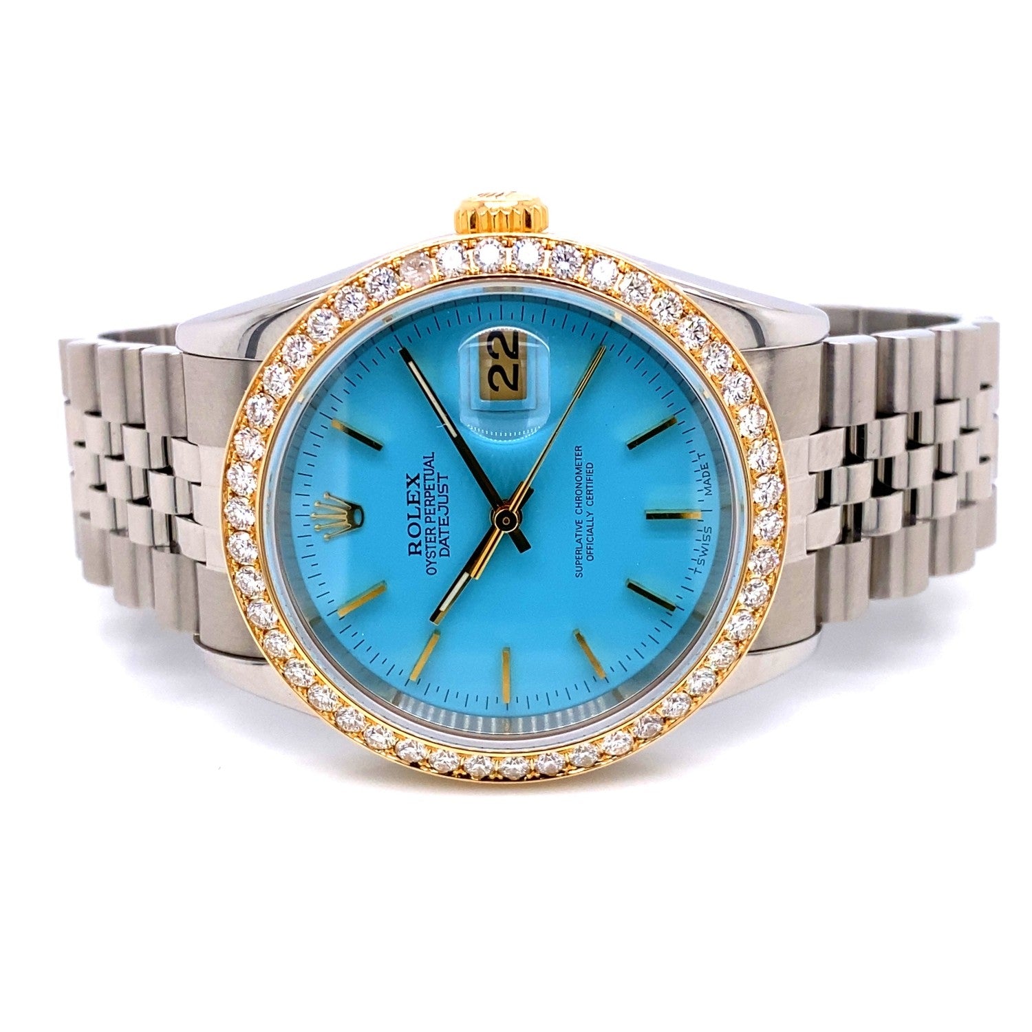Rolex Datejust Tiffany Blue 36MM 18k Yellow Gold Diamond Bezel