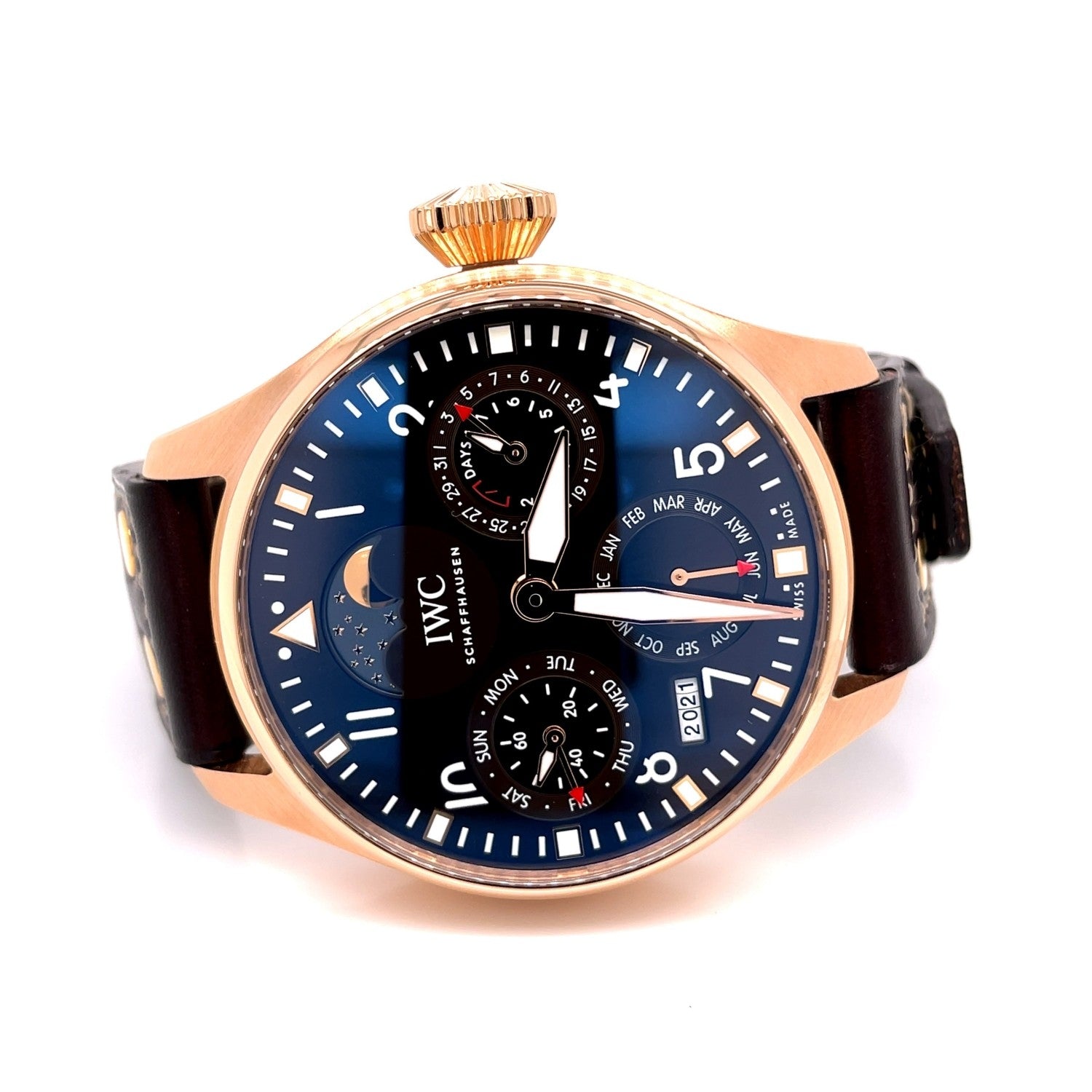 IWC Big Pilot 46mm Perpetual Calendar Rose Gold Bronze Dial Latin