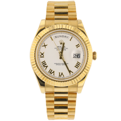 Rolex Day-Date II President 41mm Yellow Gold Fluted Bezel 218238