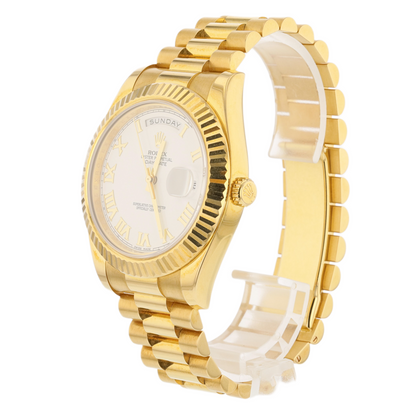 Rolex Day-Date II President 41mm Yellow Gold Fluted Bezel 218238