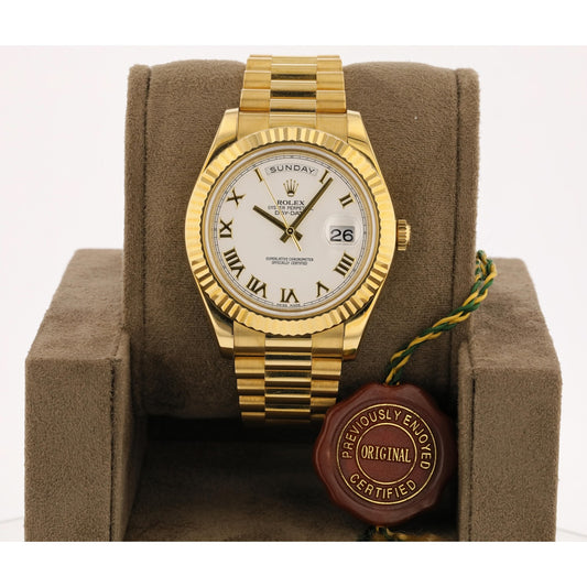 Rolex Day-Date II President 41mm Yellow Gold Fluted Bezel 218238