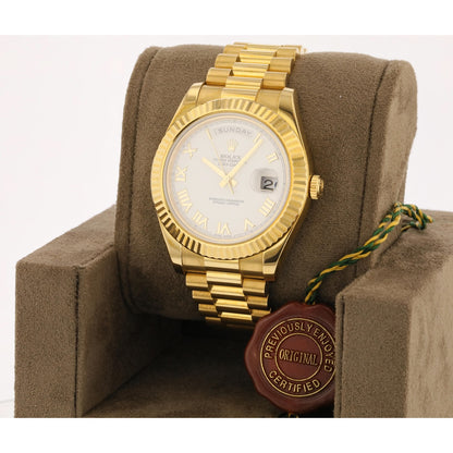 Rolex Day-Date II President 41mm Yellow Gold Fluted Bezel 218238
