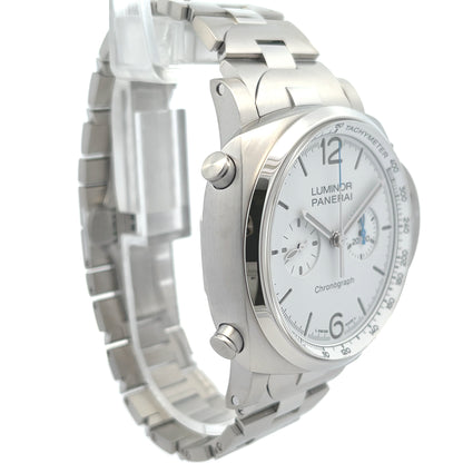 Panerai Luminor Chronograph 44mm Stainless Steel White Dial PAM01548 - Beverly Hills Watch Company