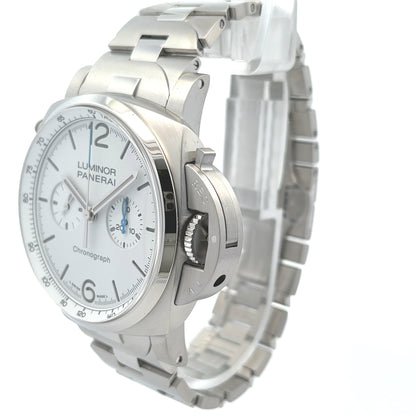 Panerai Luminor Chronograph 44mm Stainless Steel White Dial PAM01548 - Beverly Hills Watch Company