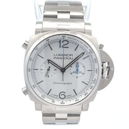 Panerai Luminor Chronograph 44mm Stainless Steel White Dial PAM01548 - Beverly Hills Watch Company