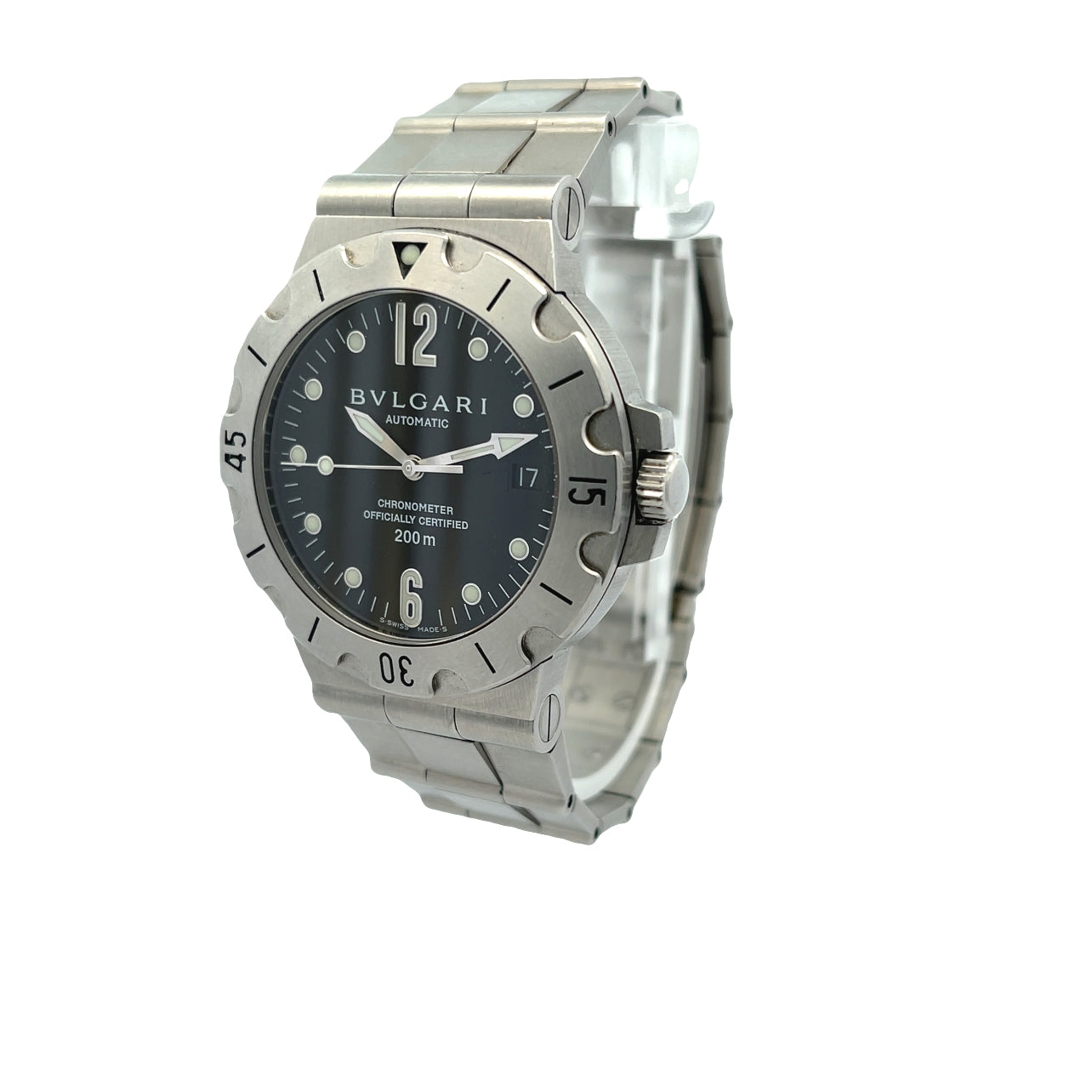 Bulgari Diagono Stainless Steel Black Dial SD38S - Beverly Hills Watch Company