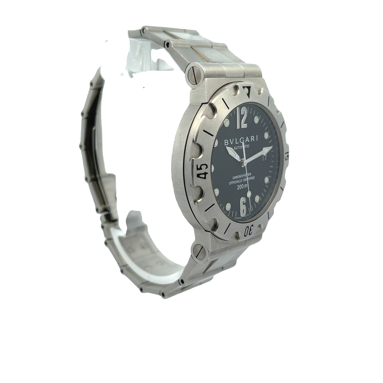 Bulgari Diagono Stainless Steel Black Dial SD38S - Beverly Hills Watch Company