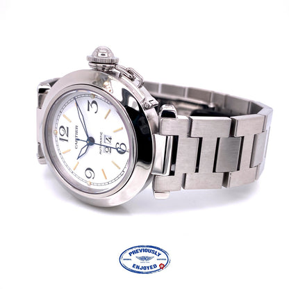 Cartier Pasha C 35MM Stainless Steel Automatic White Dial Big Date Bracelet W31074M7 0LKY92 - Beverly Hills Watch Company Watch Store