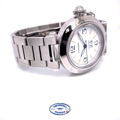 Cartier Pasha C 35MM Stainless Steel Automatic White Dial Big Date Bracelet W31074M7 0LKY92 - Beverly Hills Watch Company Watch Store