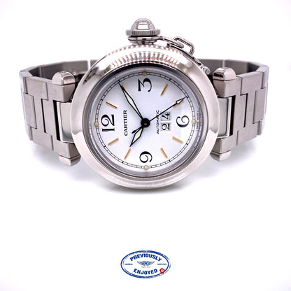 Cartier Pasha C 35MM Stainless Steel Automatic White Dial Big Date Bracelet W31074M7 0LKY92 - Beverly Hills Watch Company Watch Store