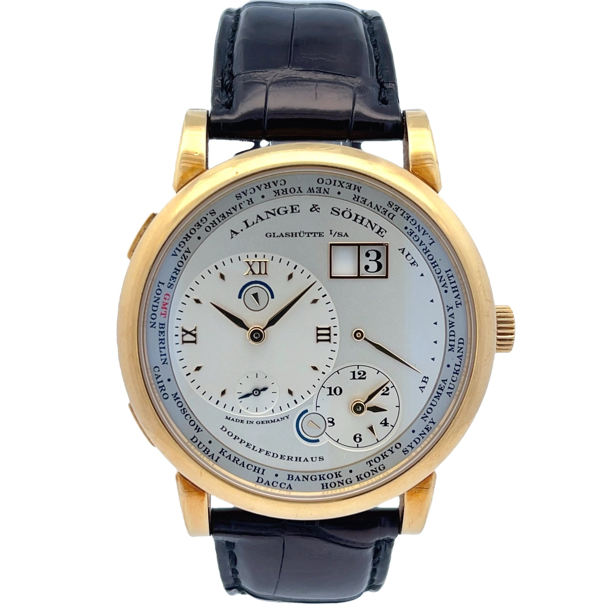 A. Lange & Sohne Lange 1 Time Zone 41.9mm Yellow Gold 116.021 - Beverly Hills Watch Company