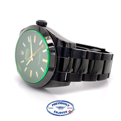 Rolex Milgauss 40mm Green Sapphire Crystal DLC Coated Black Dial 116400 XCQHX3 - Beverly Hills Watch Company