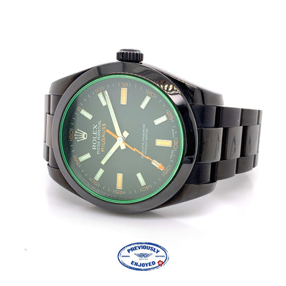 Rolex Milgauss 40mm Green Sapphire Crystal DLC Coated Black Dial 116400 XCQHX3 - Beverly Hills Watch Company