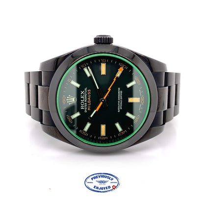 Rolex Milgauss 40mm Green Sapphire Crystal DLC Coated Black Dial 116400 XCQHX3 - Beverly Hills Watch Company