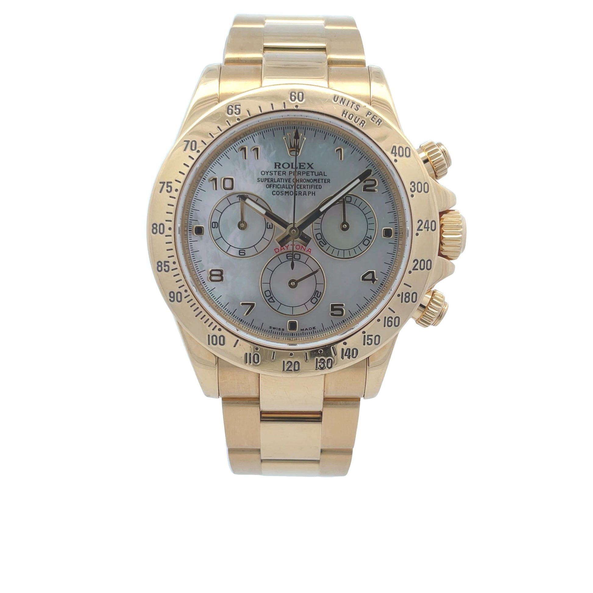 Rolex Daytona Yellow Gold Mother of Pearl Dial 116528 - Beverly Hills Watch Company