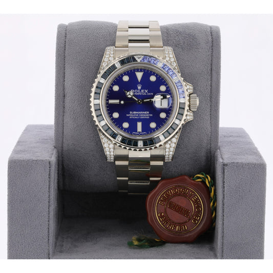 Rolex Submariner Date White Gold Blue Dial Sapphire Diamond Bezel 116659SABR