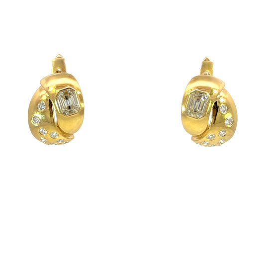 Retro Bezel Set 18k Yellow Gold Overlap Earrings