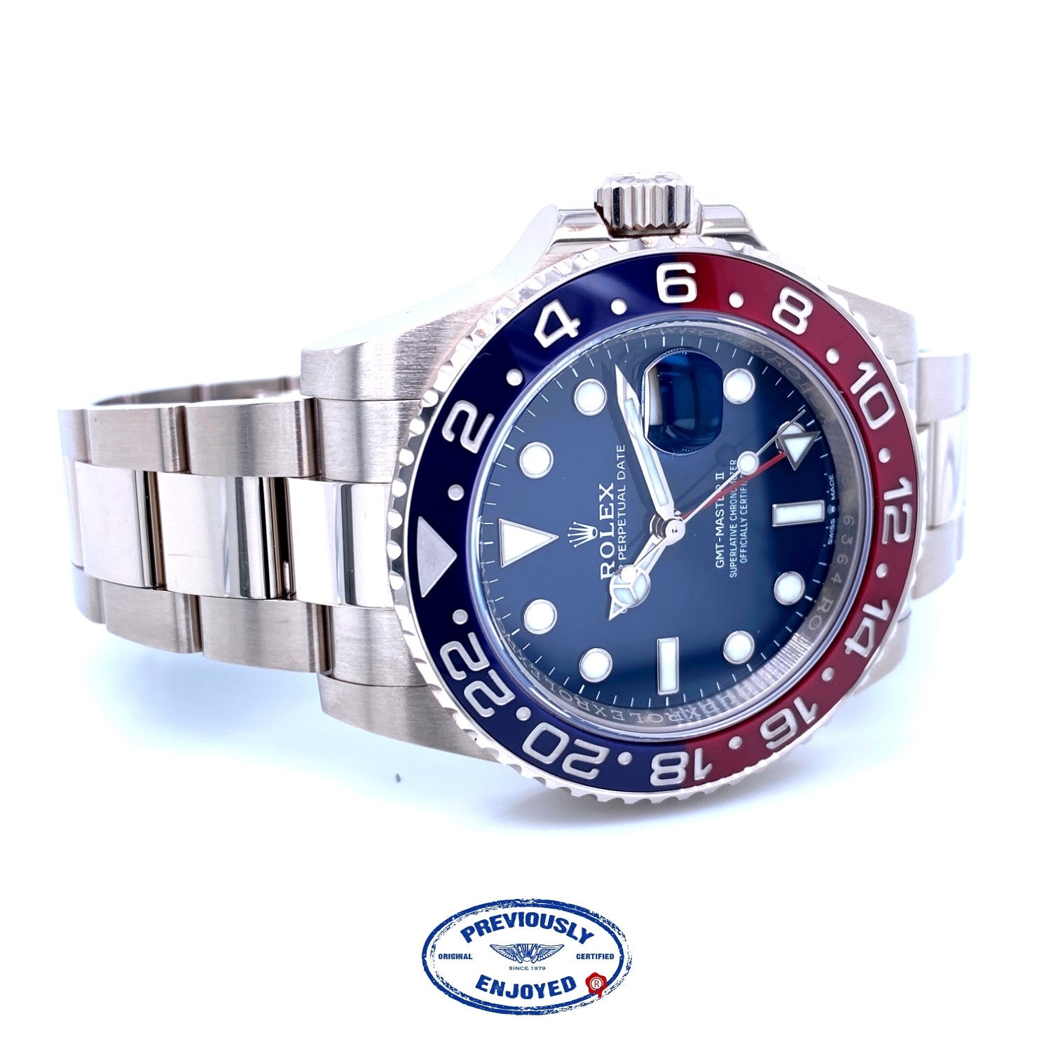 Rolex GMT Master II 40mm Pepsi Blue Dial White Gold 126719BLRO - Beverly Hills Watch Company