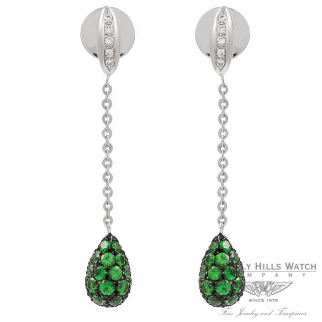 Teardrop 18k White Gold Tsavorites Diamond Earrings BOW5204DZ.TVR 1324 - Beverly Hills Watch