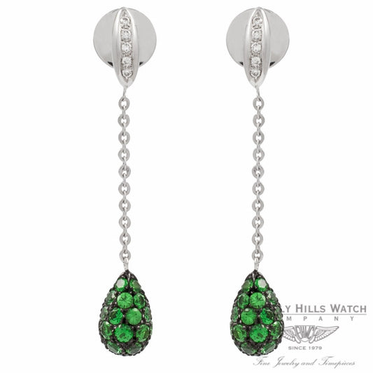 Teardrop 18k White Gold Tsavorites Diamond Earrings BOW5204DZ.TVR 1324 - Beverly Hills Watch