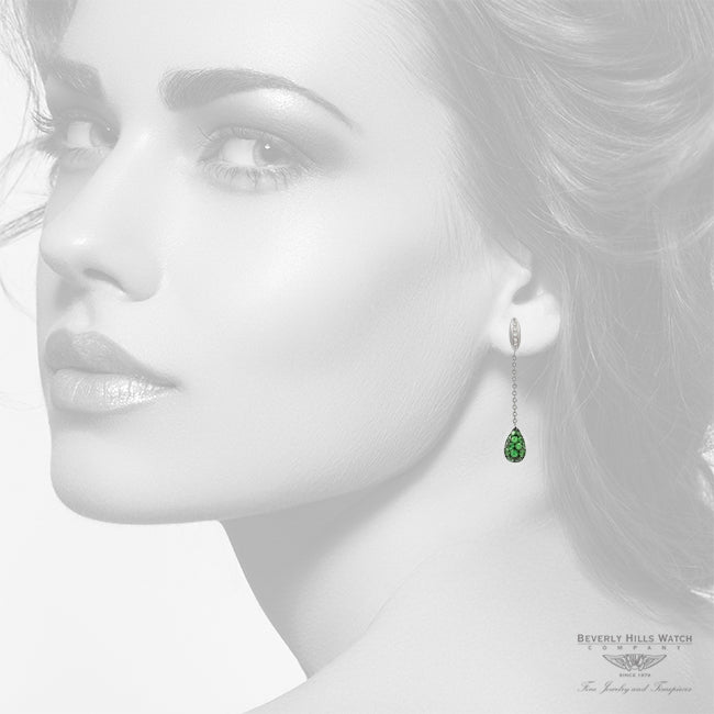 Teardrop 18k White Gold Tsavorites Diamond Earrings BOW5204DZ.TVR 1324 - Beverly Hills Watch
