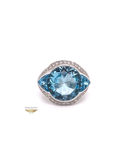 Naira & C Blue Topaz and Diamond White Gold Cocktail Ring 14526 - Beverly Hills Watch & Jewelry Company