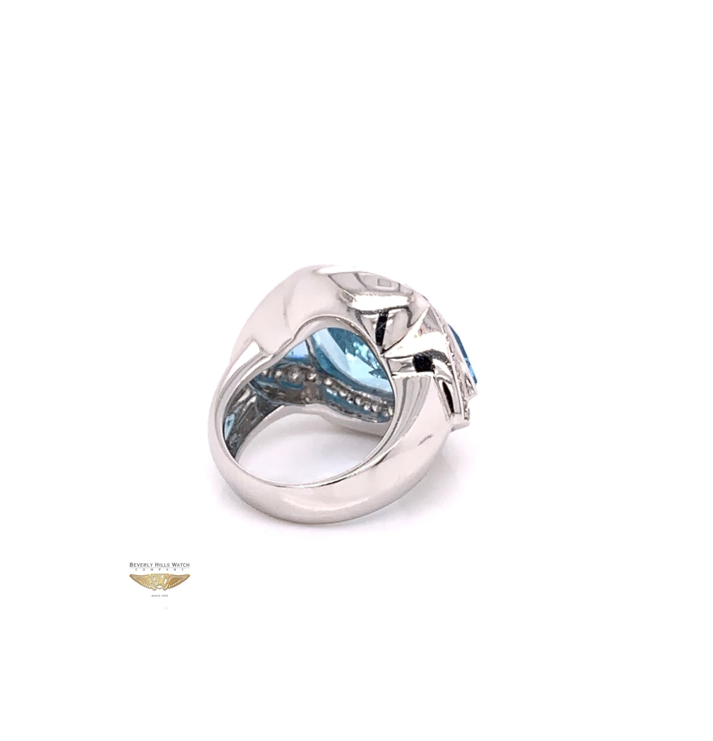 Naira & C Blue Topaz and Diamond White Gold Cocktail Ring 14526 - Beverly Hills Watch & Jewelry Company