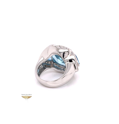 Naira & C Blue Topaz and Diamond White Gold Cocktail Ring 14526 - Beverly Hills Watch & Jewelry Company