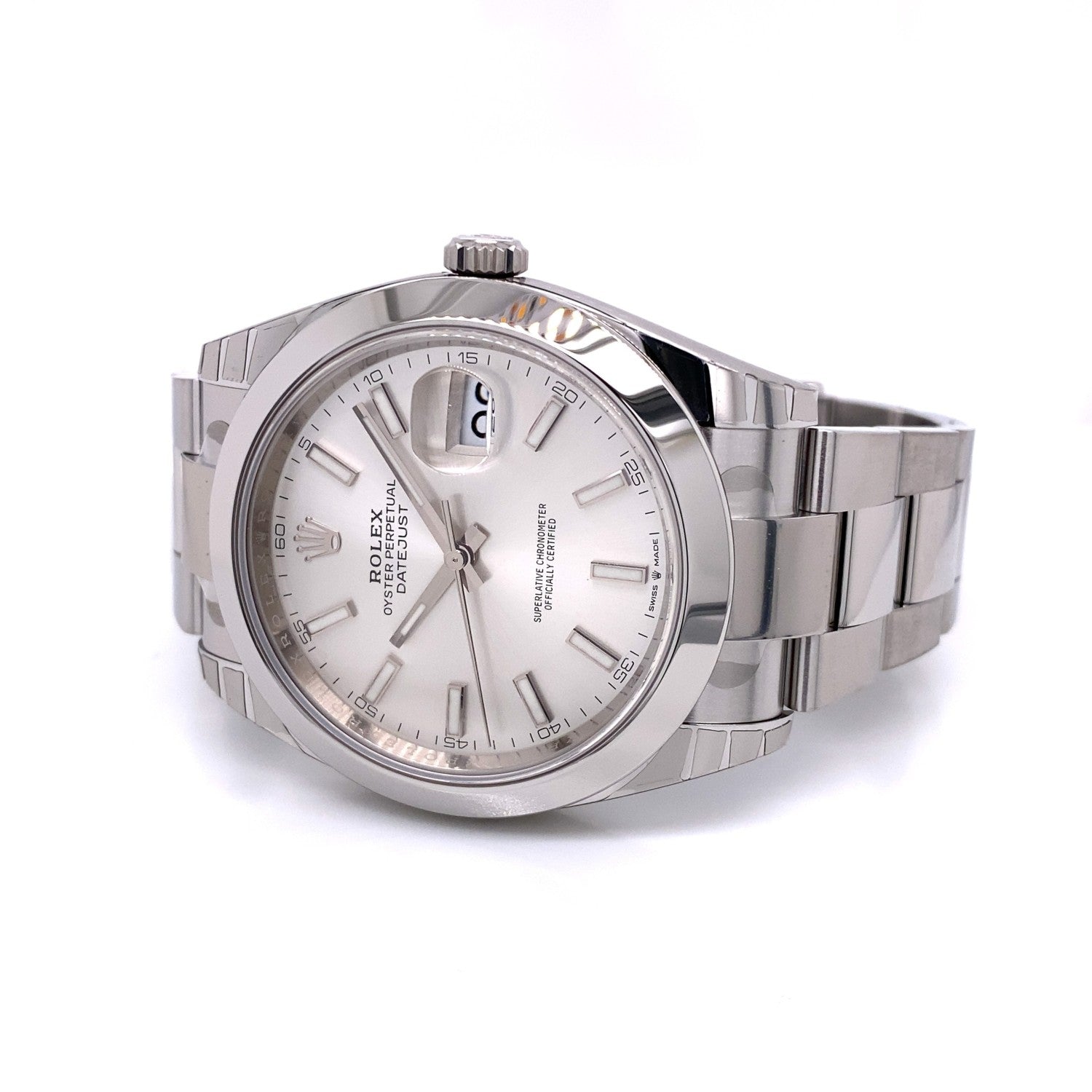 Rolex Datejust 41mm Smooth Bezel Silver Stick Dial 126300 - Beverly Hills Watch Company