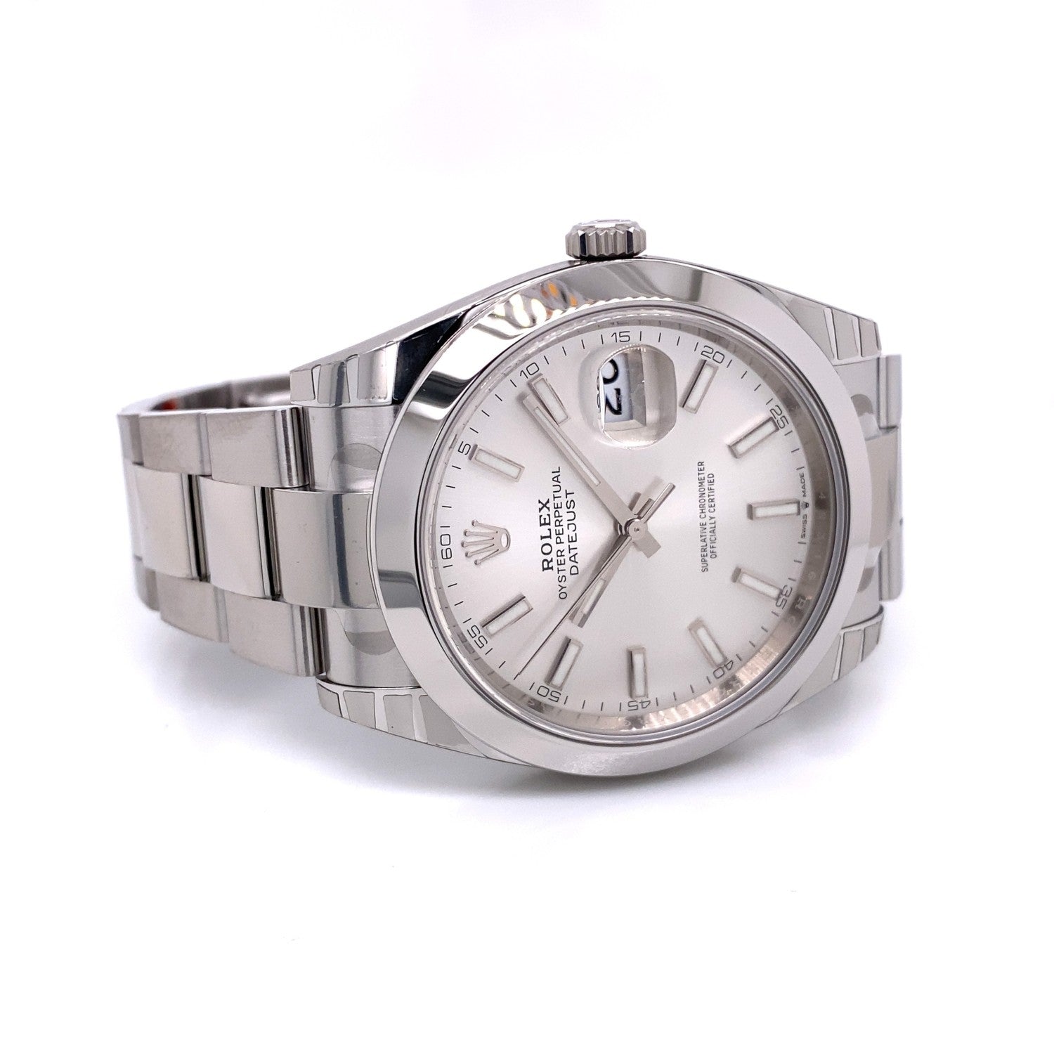 Rolex Datejust 41mm Smooth Bezel Silver Stick Dial 126300 - Beverly Hills Watch Company