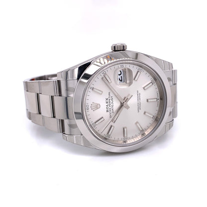 Rolex Datejust 41mm Smooth Bezel Silver Stick Dial 126300 - Beverly Hills Watch Company