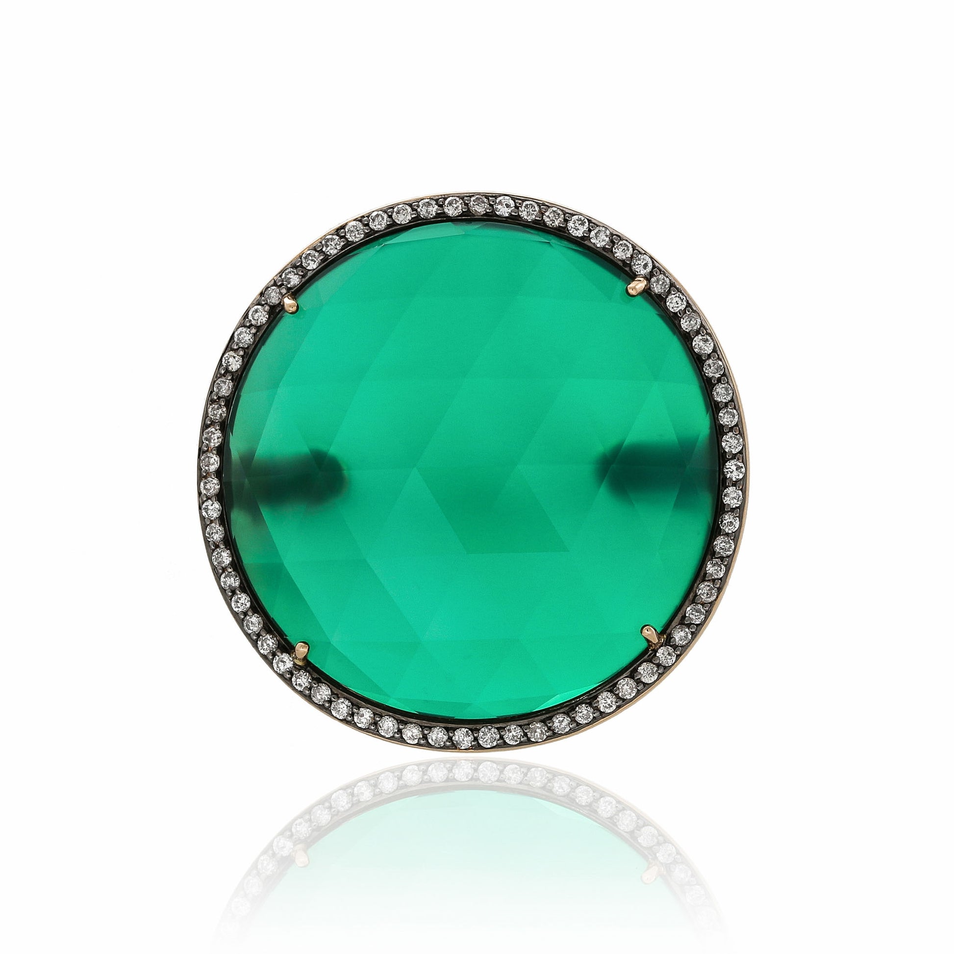 18K Rose Gold Green Agate Silver Diamond Ring with White Quartz Naira & C ZCJ51D - Beverly Hills Watch