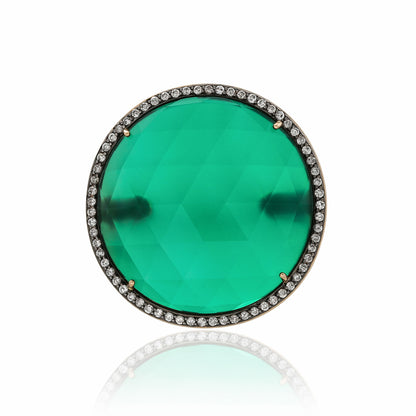 18K Rose Gold Green Agate Silver Diamond Ring with White Quartz Naira & C ZCJ51D - Beverly Hills Watch