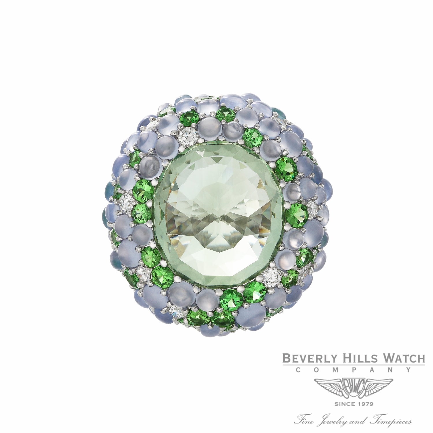 Naira & C Green Quartz Diamond Ring with Tsavorites and Chalcedony SHPJVF - Beverly Hills Watch