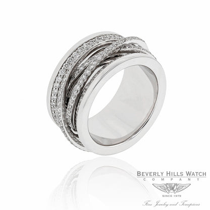18k White Gold Diamond Ring Thin Bands Criss Crossing on a Solid Gold Band AV53JX - Beverly Hills Watch