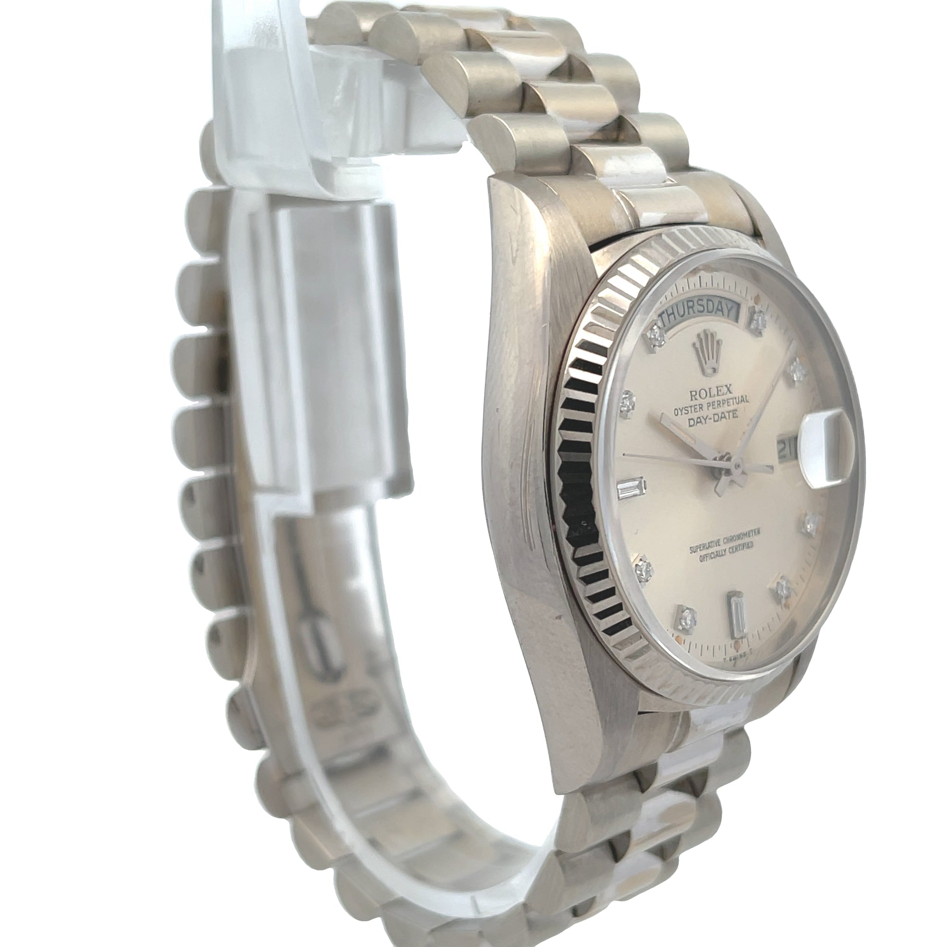 Rolex Day-Date President 36mm White Gold Diamond Dial 18039 - Beverly Hills Watch Company