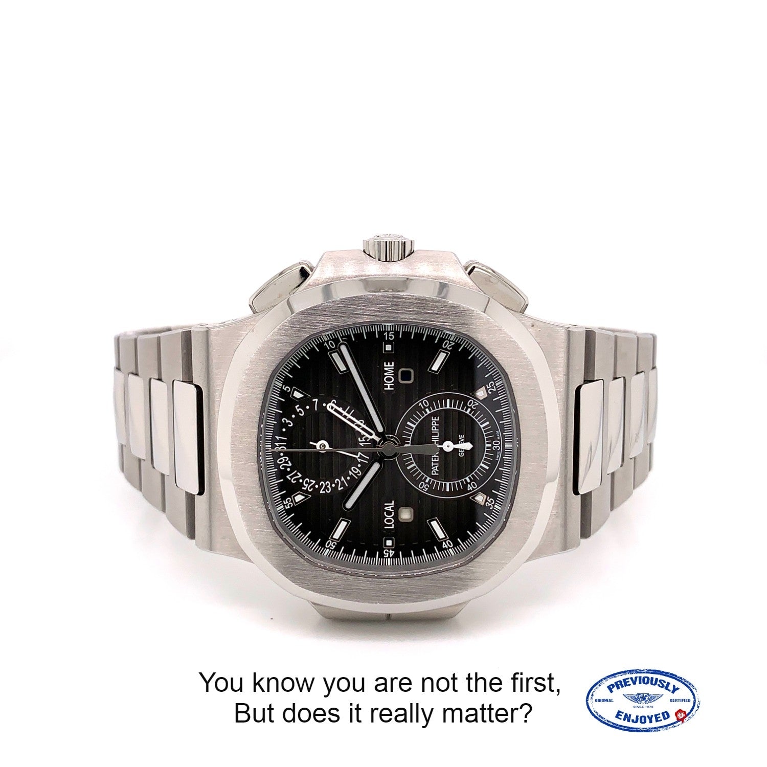 Patek Philippe Nautilus Travel Time Chronograph Stainless Steel Black Dial 5990/1A-001 Q63J53 - Beverly Hills Watch Company Watch Store