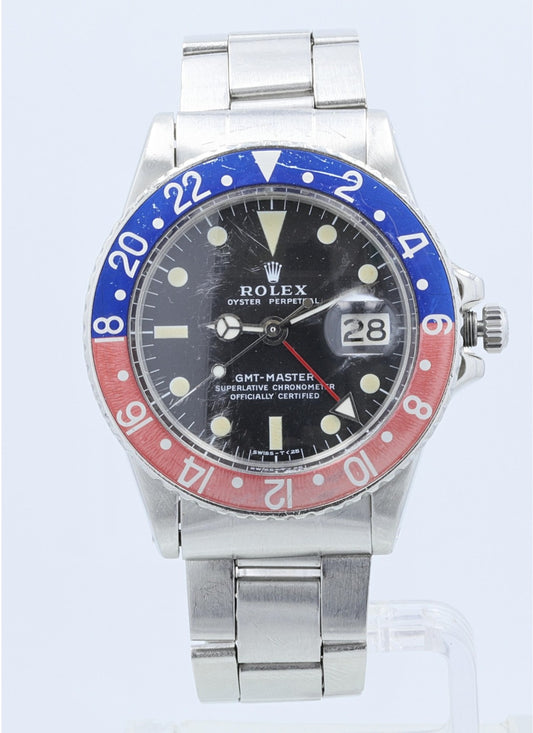 Rolex GMT Master Stainless Steel Blue and Red 'Pepsi' Bezel 1675 - Beverly Hills Watch Company