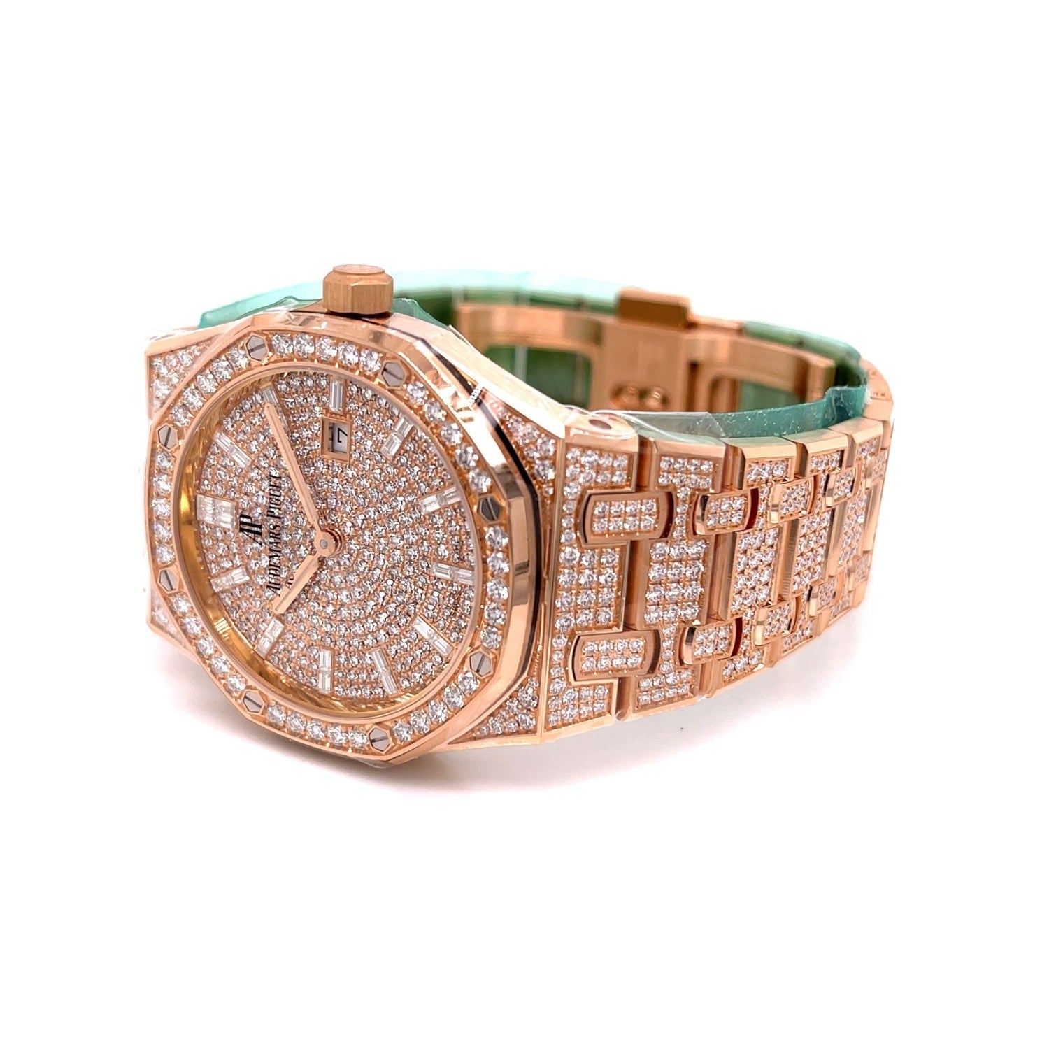 Audemars Piguet 33mm Rose Gold Pave Diamonds 67652OR.ZZ.1265OR.01 1ZELML - Beverly Hills Watch Company