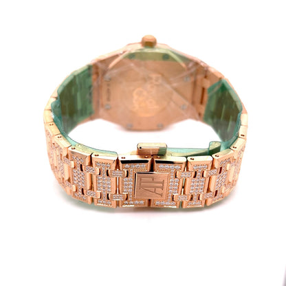 Audemars Piguet 33mm Rose Gold Pave Diamonds 67652OR.ZZ.1265OR.01 1ZELML - Beverly Hills Watch Company