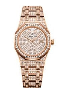 Audemars Piguet 33mm Rose Gold Pave Diamonds 67652OR.ZZ.1265OR.01 1ZELML - Beverly Hills Watch Company