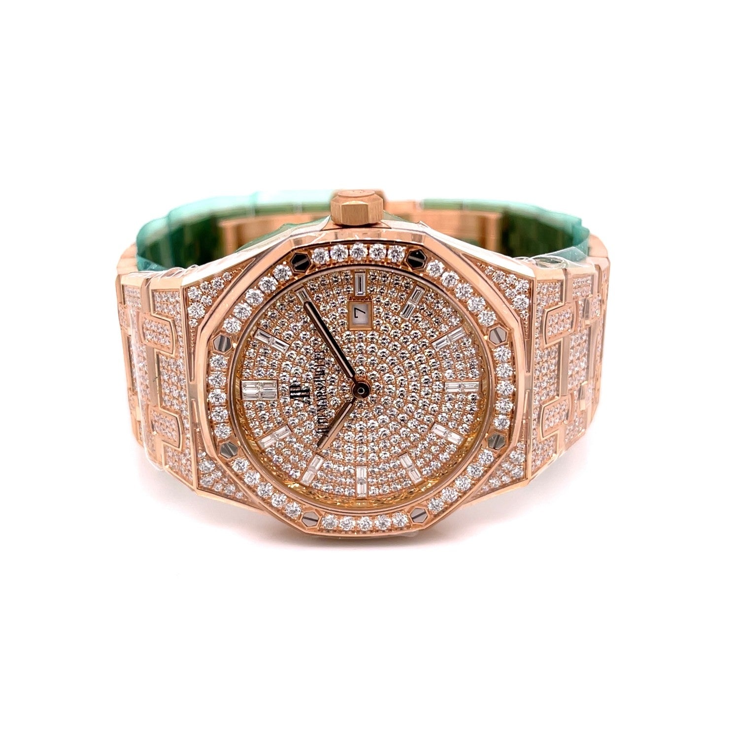 Audemars Piguet 33mm Rose Gold Pave Diamonds 67652OR.ZZ.1265OR.01 1ZELML - Beverly Hills Watch Company