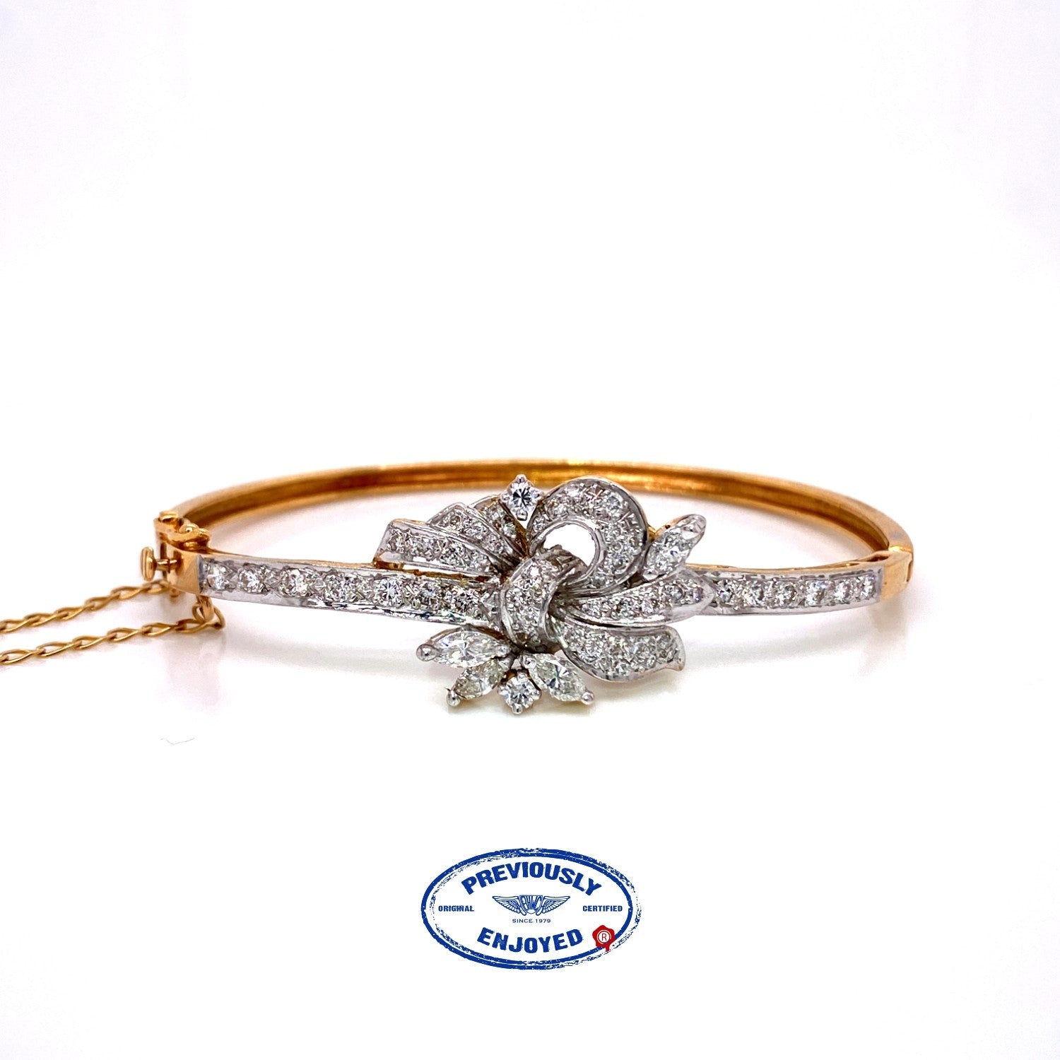 Vintage Yellow Gold Marquise Floral Diamond Bangle Bracelet - Beverly Hills Watch and Jewelry Company