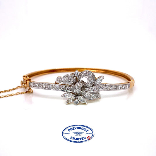 Vintage Yellow Gold Marquise Floral Diamond Bangle Bracelet - Beverly Hills Watch and Jewelry Company