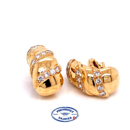 Pair of 18K Yellow Gold Three Row Diamond Earrings - Beverly Hills Watch and Jewelry Store