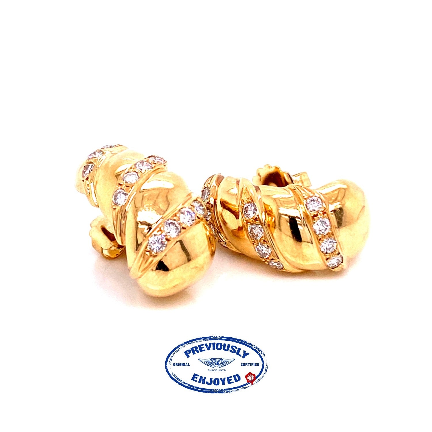 Pair of 18K Yellow Gold Three Row Diamond Earrings - Beverly Hills Watch and Jewelry Store
