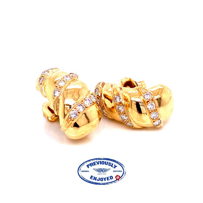 Pair of 18K Yellow Gold Three Row Diamond Earrings - Beverly Hills Watch and Jewelry Store