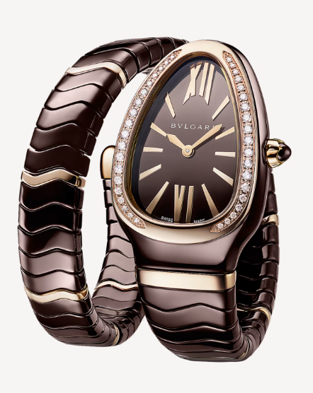 Serpenti Spiga Rose Gold Diamond Bezel Brown Ceramic 103060 - Beverly Hills Watch Company